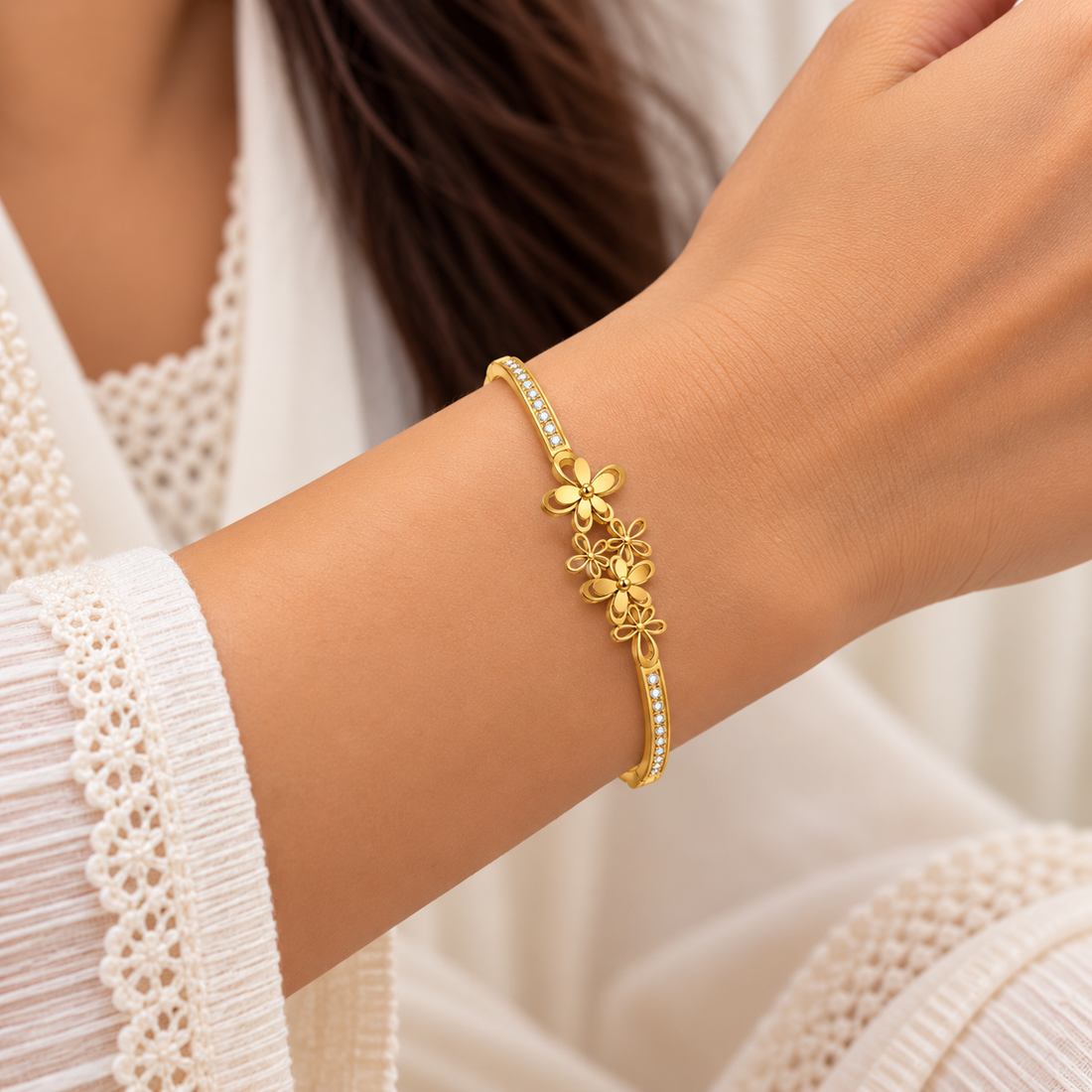 Floral Gold Bangle Bracelet