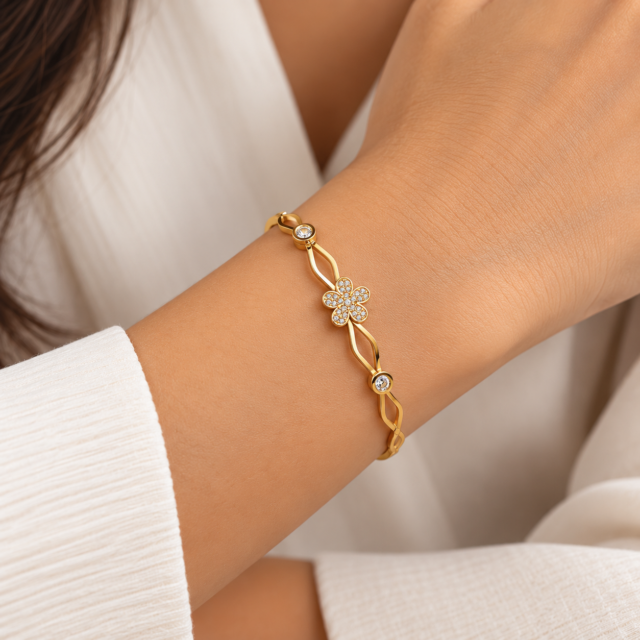 Floral Charm Bangle Bracelet