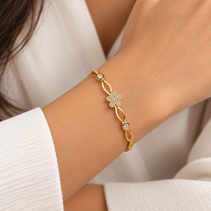 Floral Charm Bangle Bracelet
