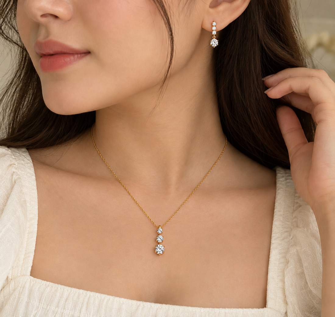 Triple Sparkle Crystal Pendant & Earring Set