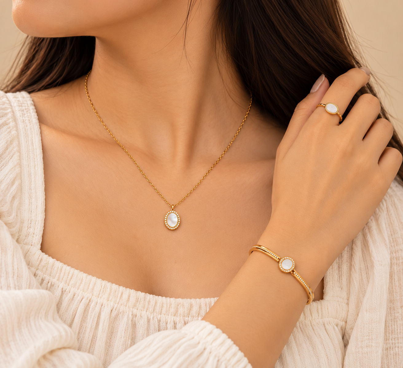 Elegant Gold MOP Jewelry Set