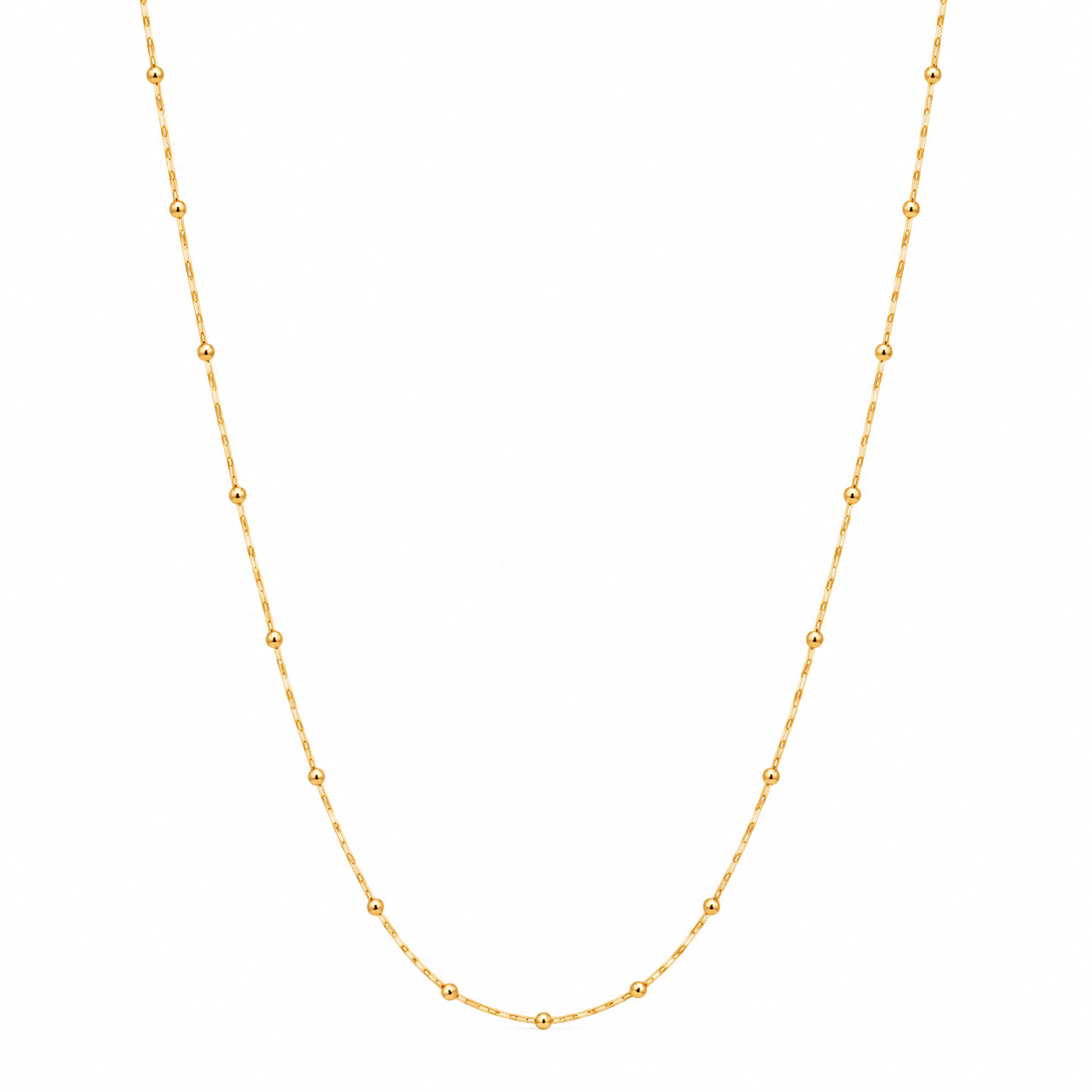 Gold Round Beaded Chain Necklace