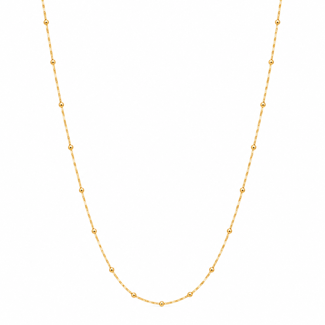 Gold Round Beaded Chain Necklace