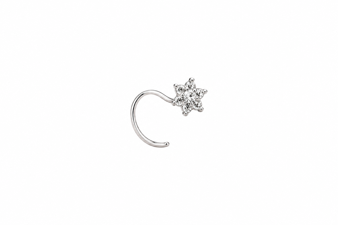 Delicate Silver Floral Nose Pin
