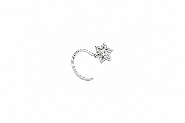 Delicate Silver Floral Nose Pin