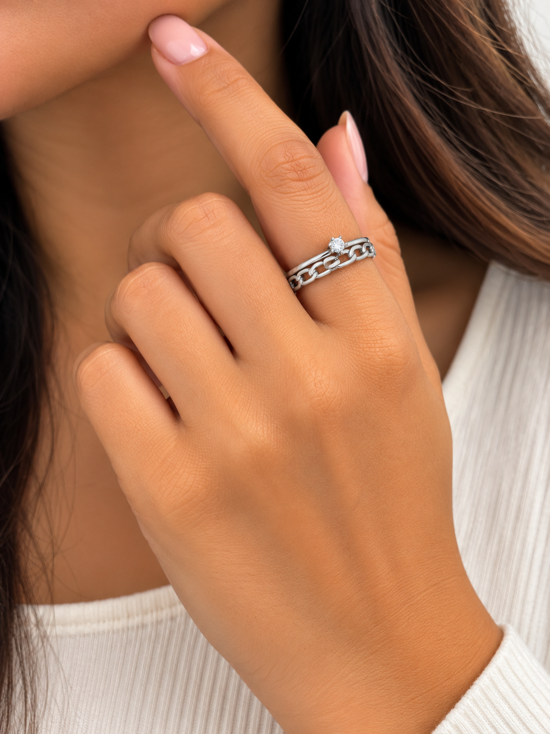 Chain-Link Solitaire Ring