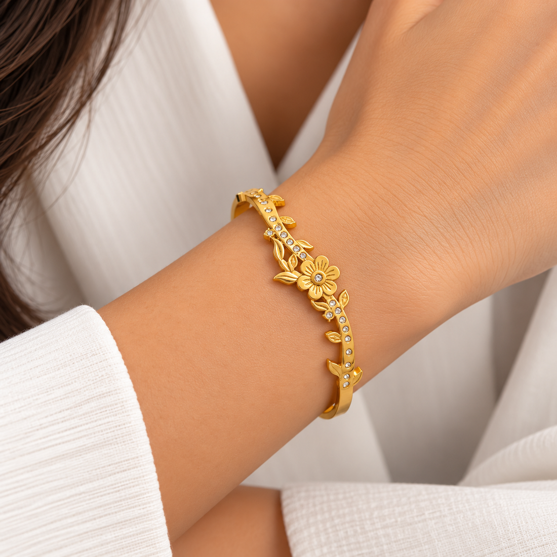 Floral Gold Bangle Bracelet