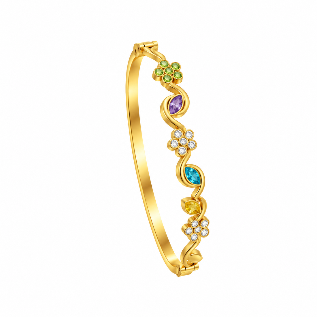 Multicolor Flower Gold Bangle Bracelet