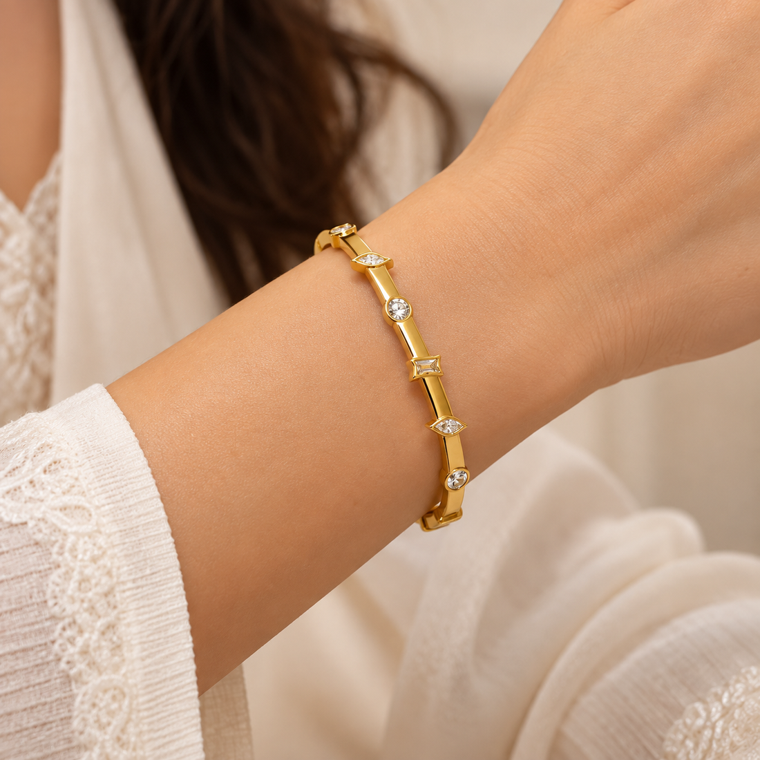 Gemstone Gold Bangle Bracelet