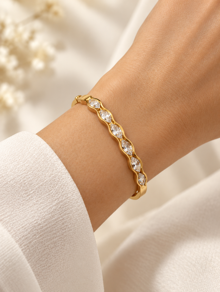 Wavy Gold Bangle with Stones Bangle Bracelet