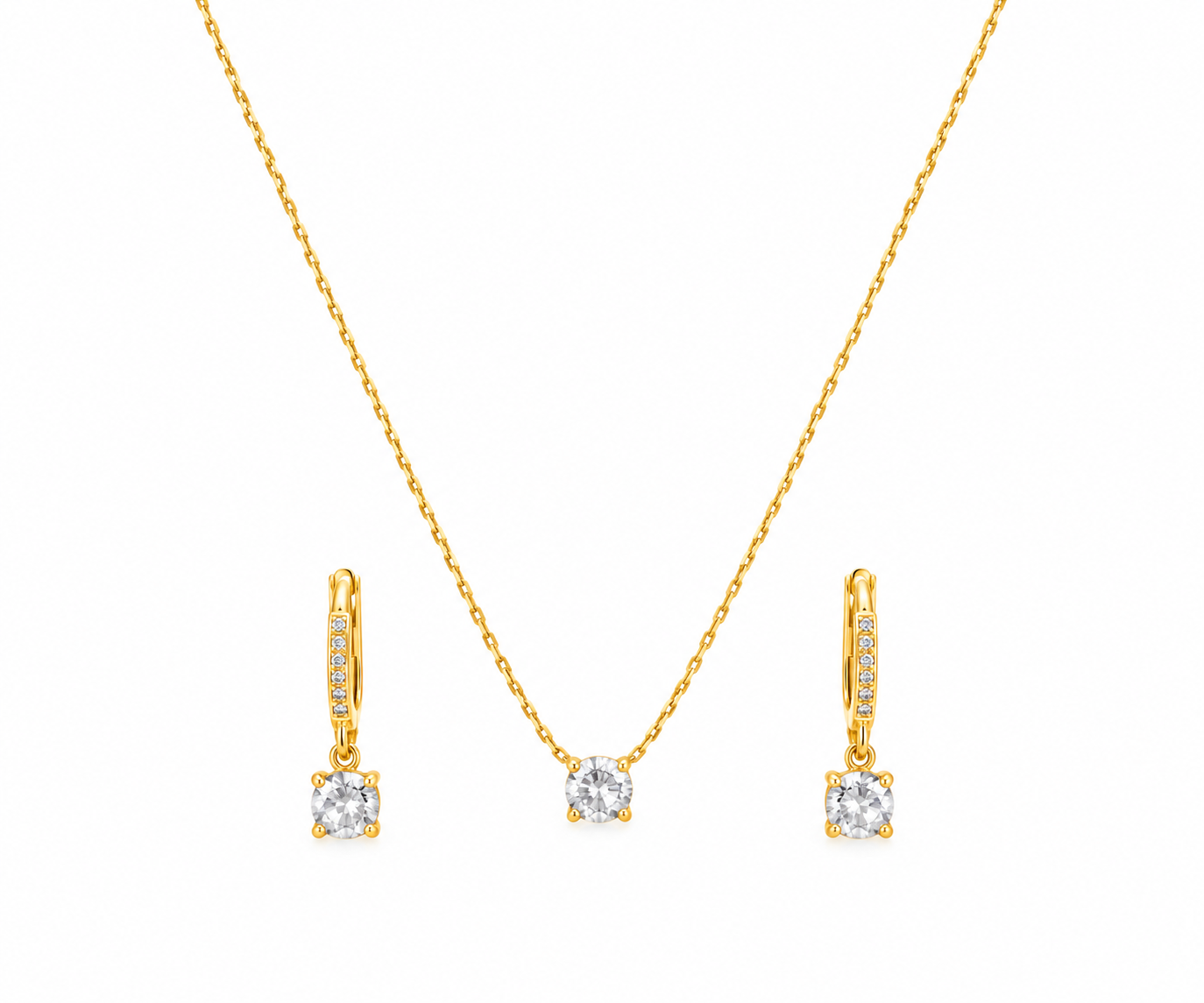 Gold-Tone Solitaire Pendant Necklace and Crystal Drop Hoop Earrings Set