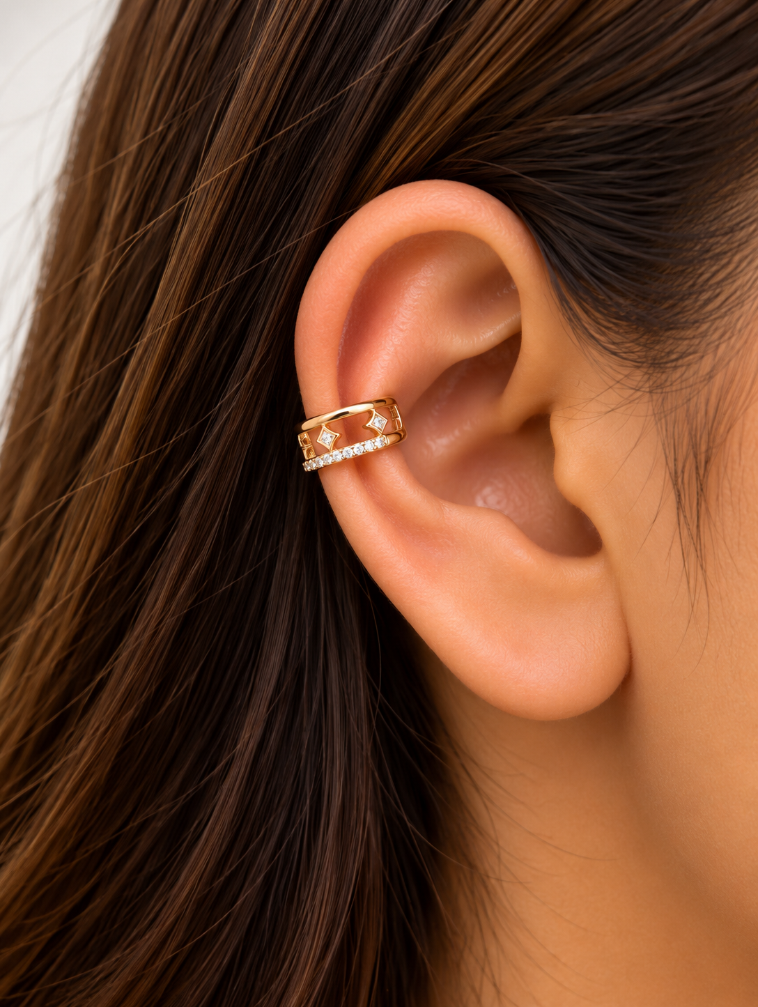 Geometric Crystal Double Band Ear Cuff