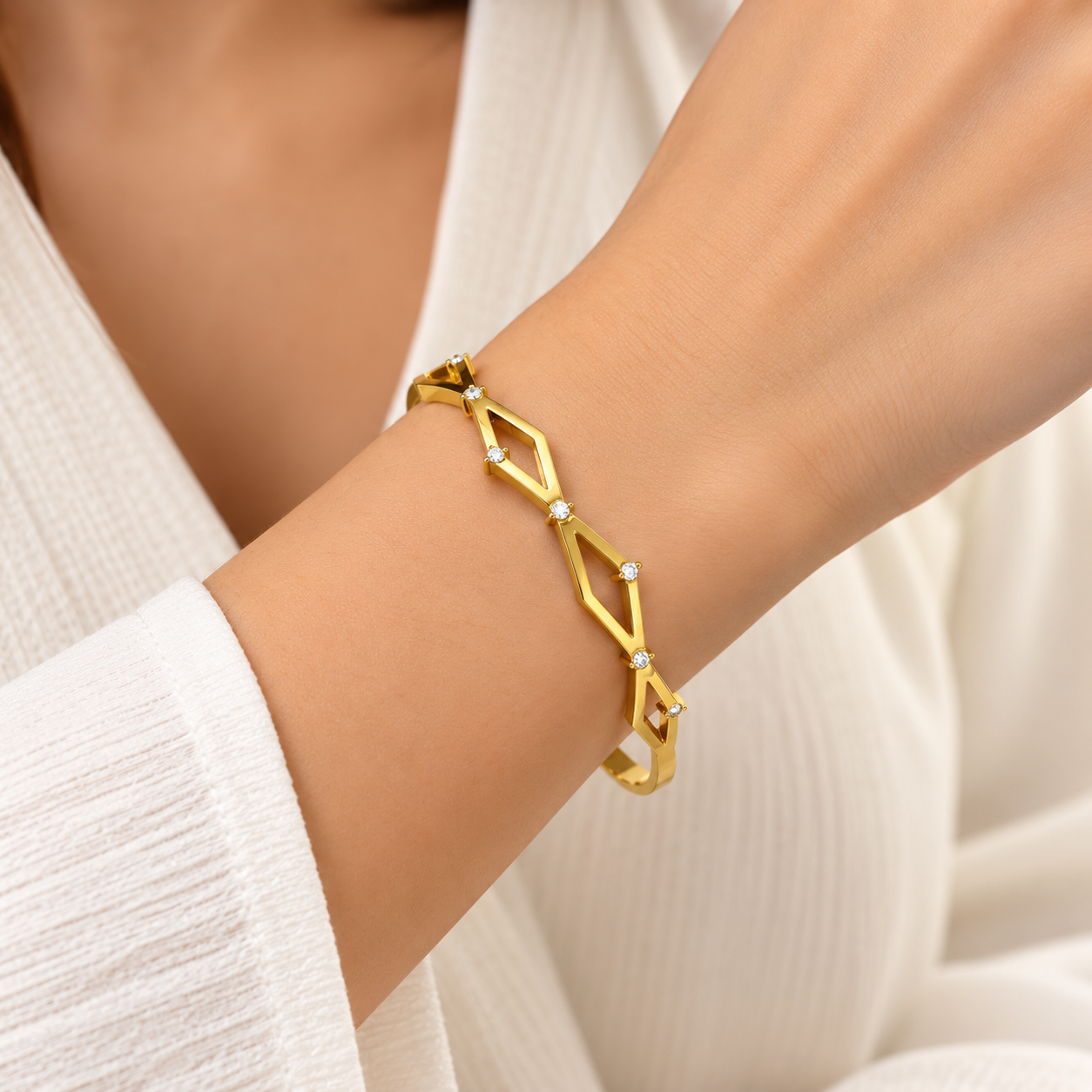 Geometric Diamond Bangle Bracelet