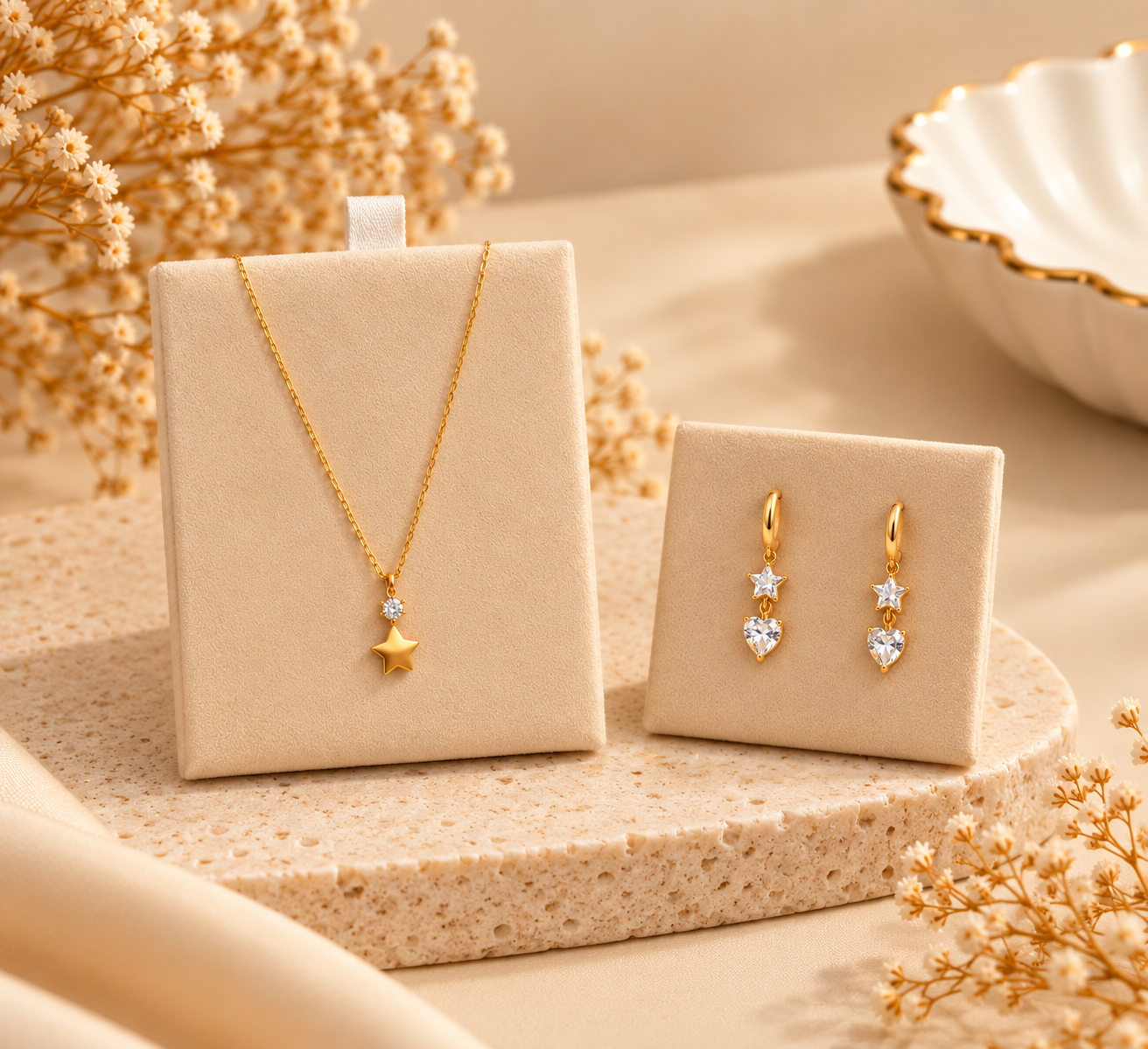 Starry Charm Necklace & Earrings Set