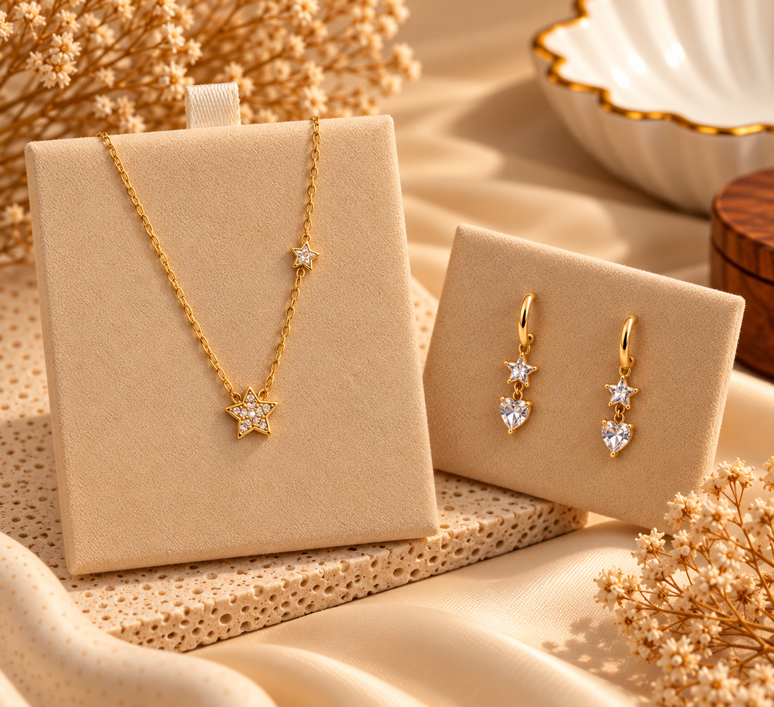 Gold Star and Heart Jewelry Set