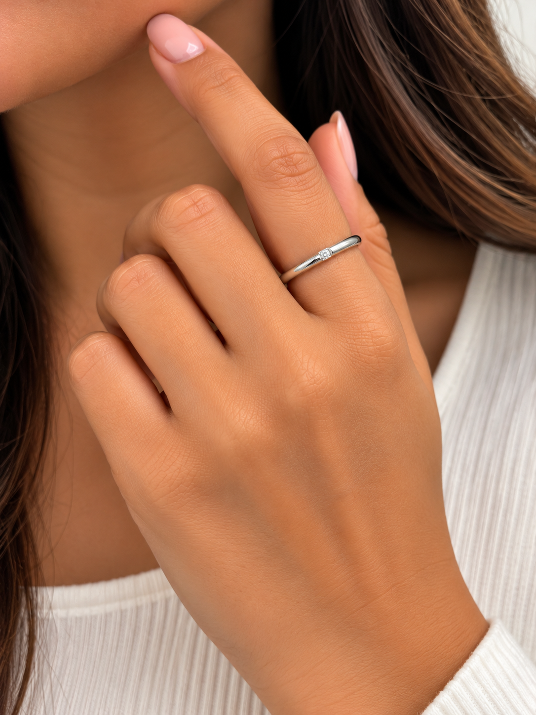 Minimalist Solitaire Diamond Silver Ring