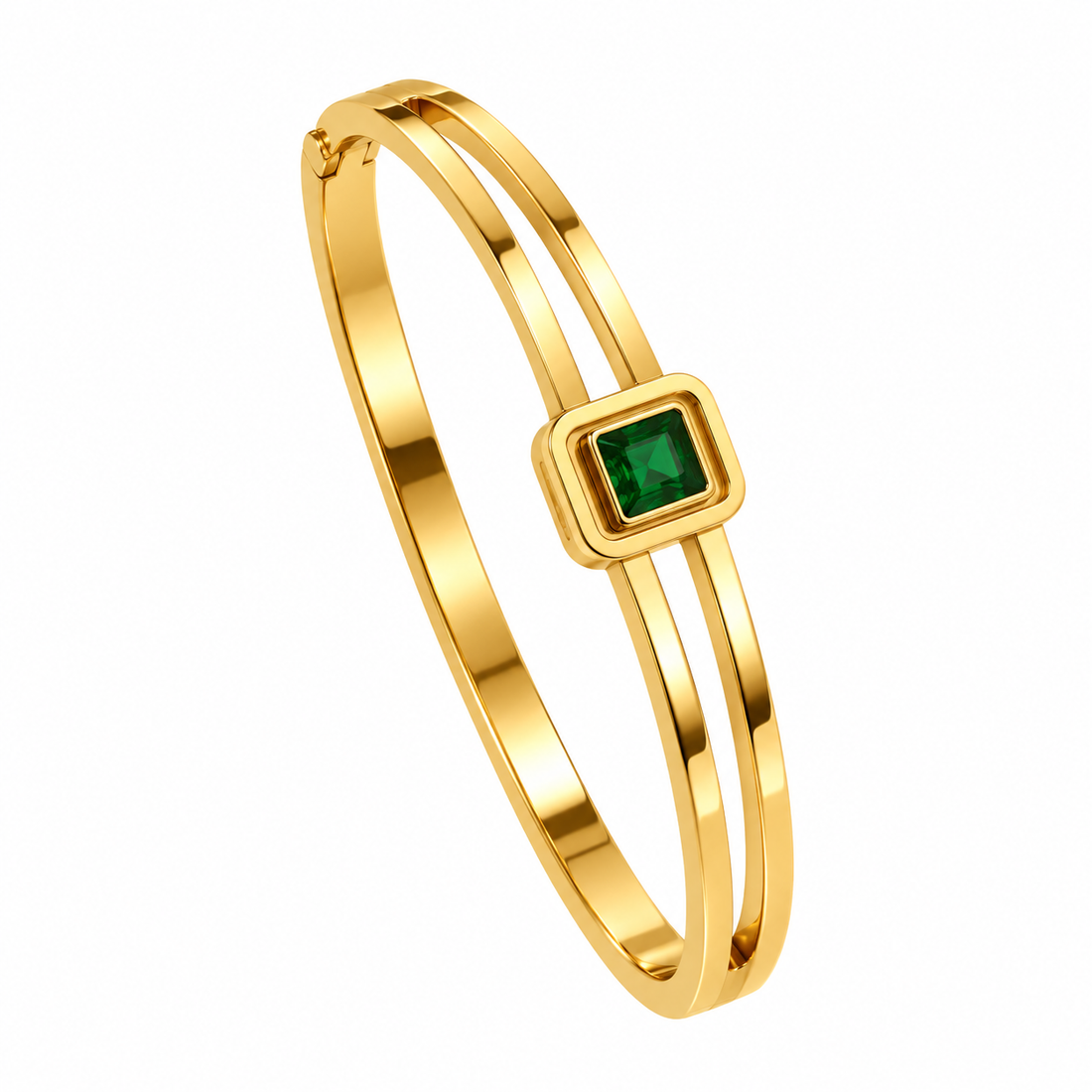 Emerald Gold Double-Band Bangle Bracelet
