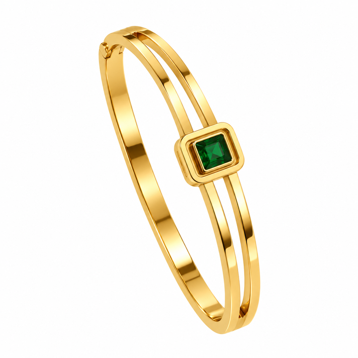 Emerald Gold Double-Band Bangle Bracelet