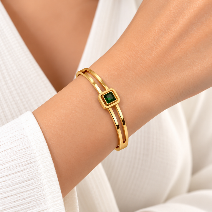 Emerald Gold Double-Band Bangle Bracelet