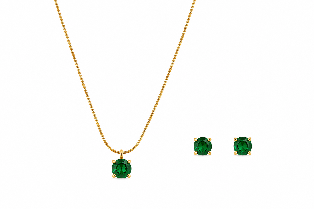 Emerald Gold Pendent with Earring Set