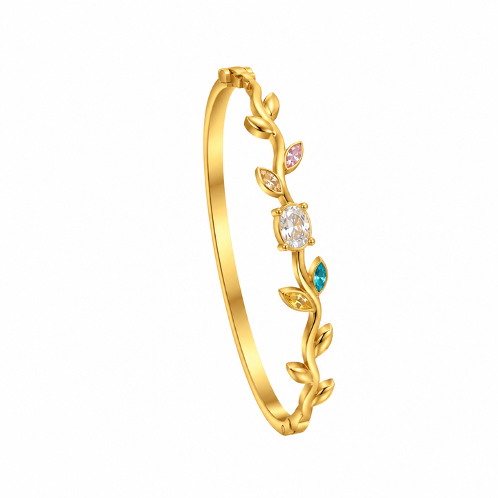 Gemstone Vine Gold Bangle Bracelet