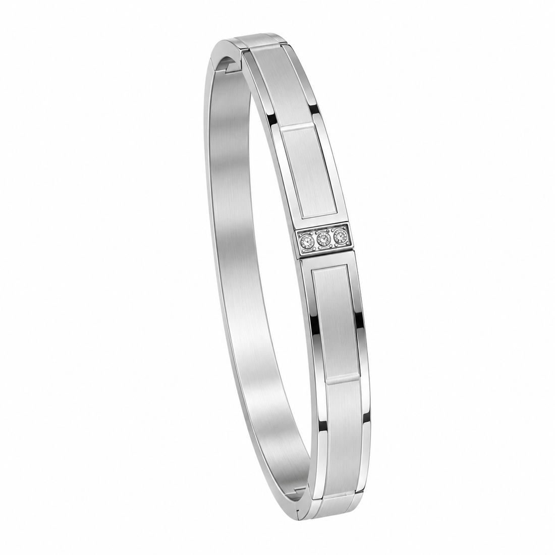 Polished Silver with Crystal Accents Men's Bracelet