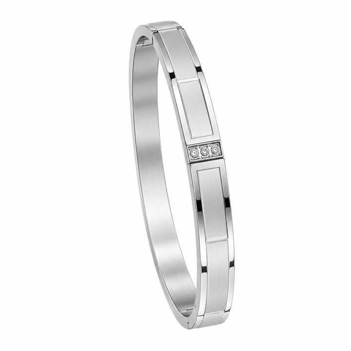 Polished Silver with Crystal Accents Men's Bracelet