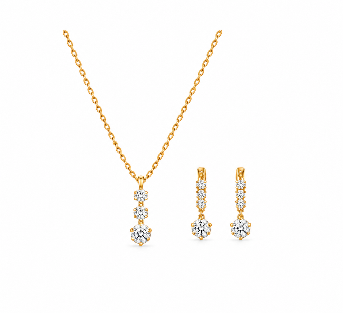 Triple Sparkle Crystal Pendant & Earring Set