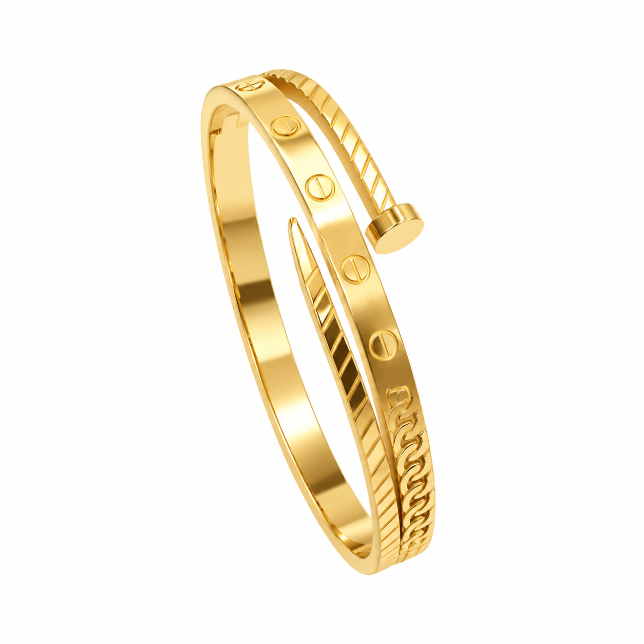 Gold Nail-Design Bangle Bracelet