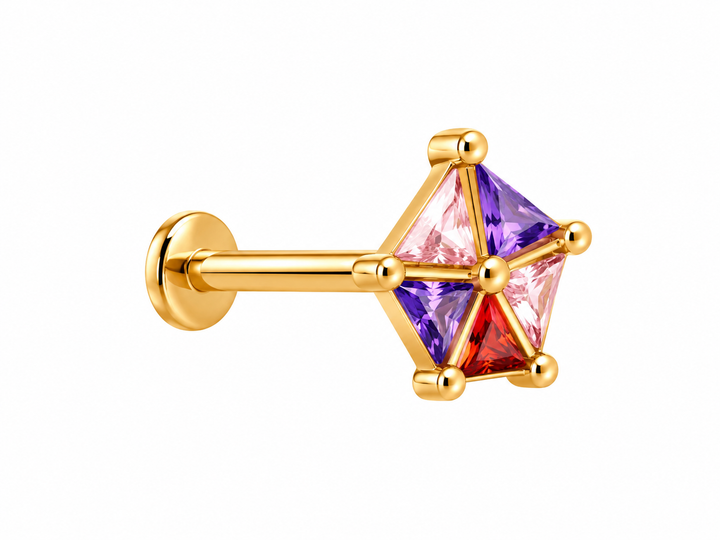 Multicolor Pinwheel Gold Nose pin