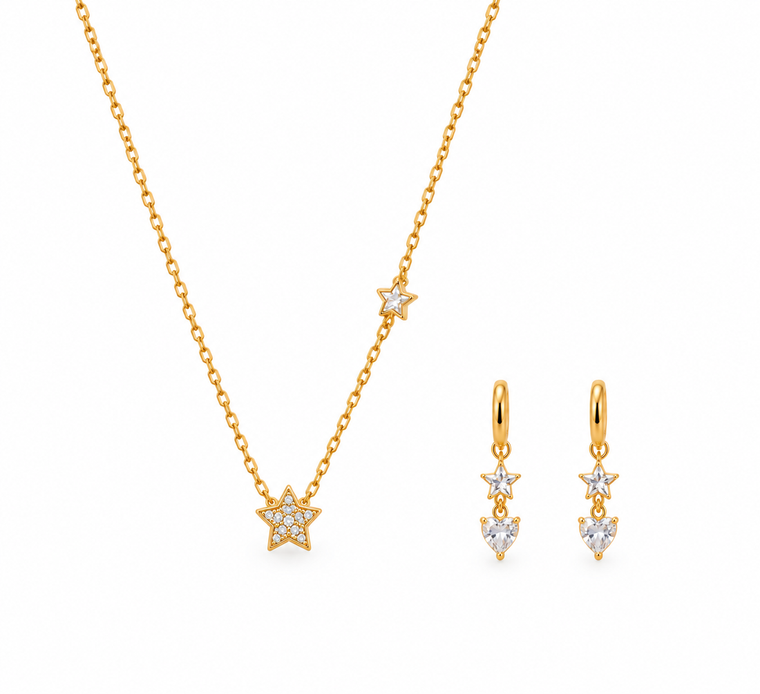 Gold Star and Heart Jewelry Set