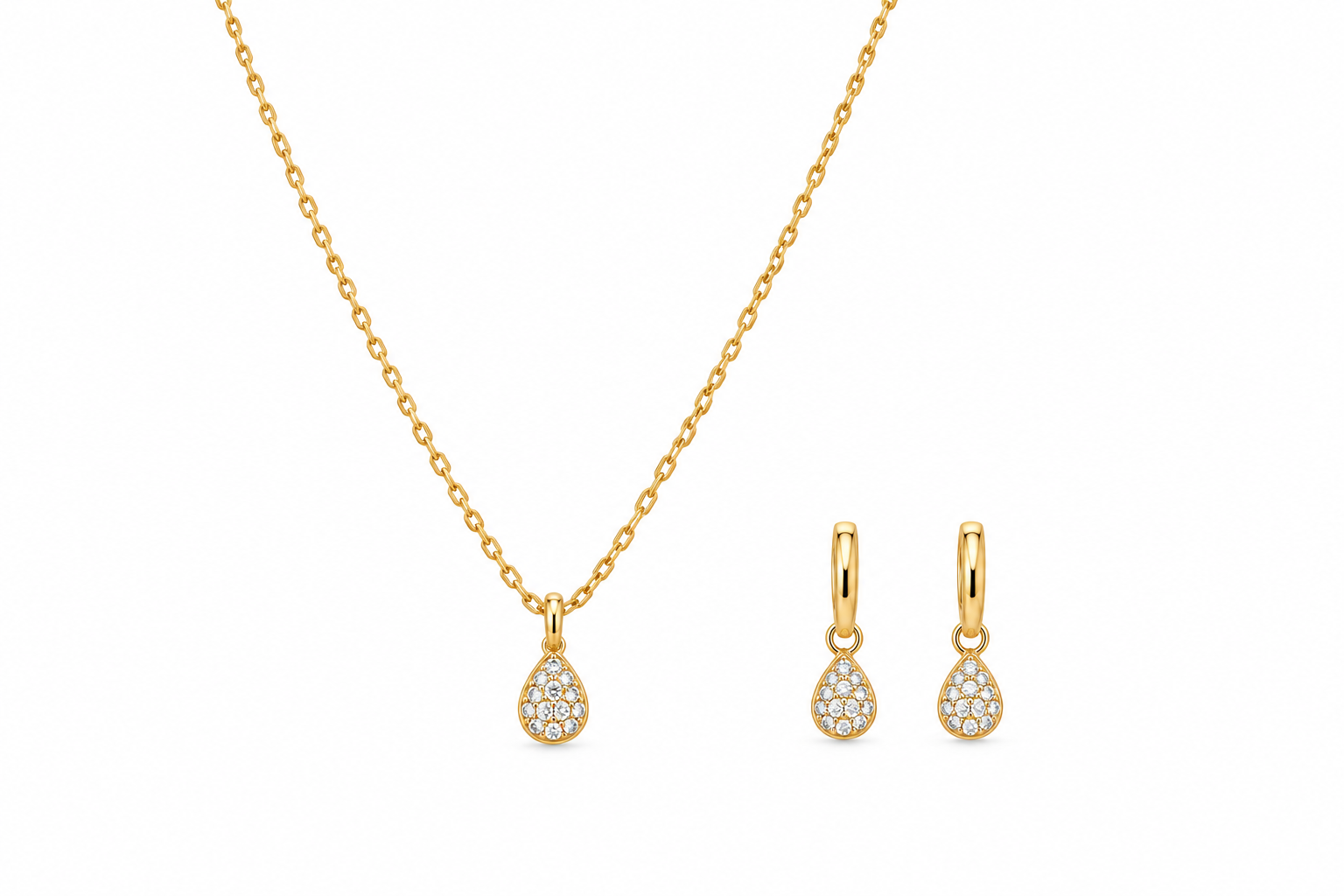 Gold Teardrop Pavé Jewelry Set
