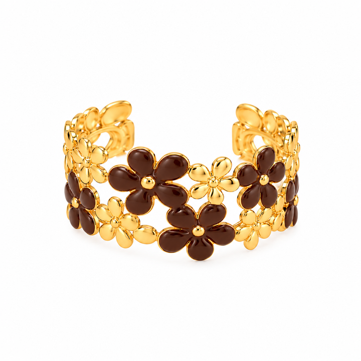 Gold and Brown Floral Cuff Bracelet