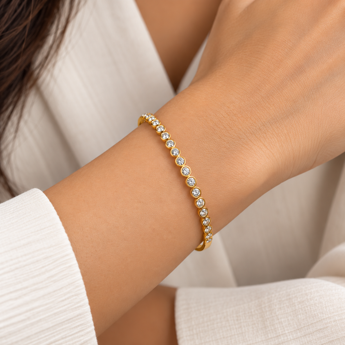 Gold Bezel-Set Bangle Bracelet