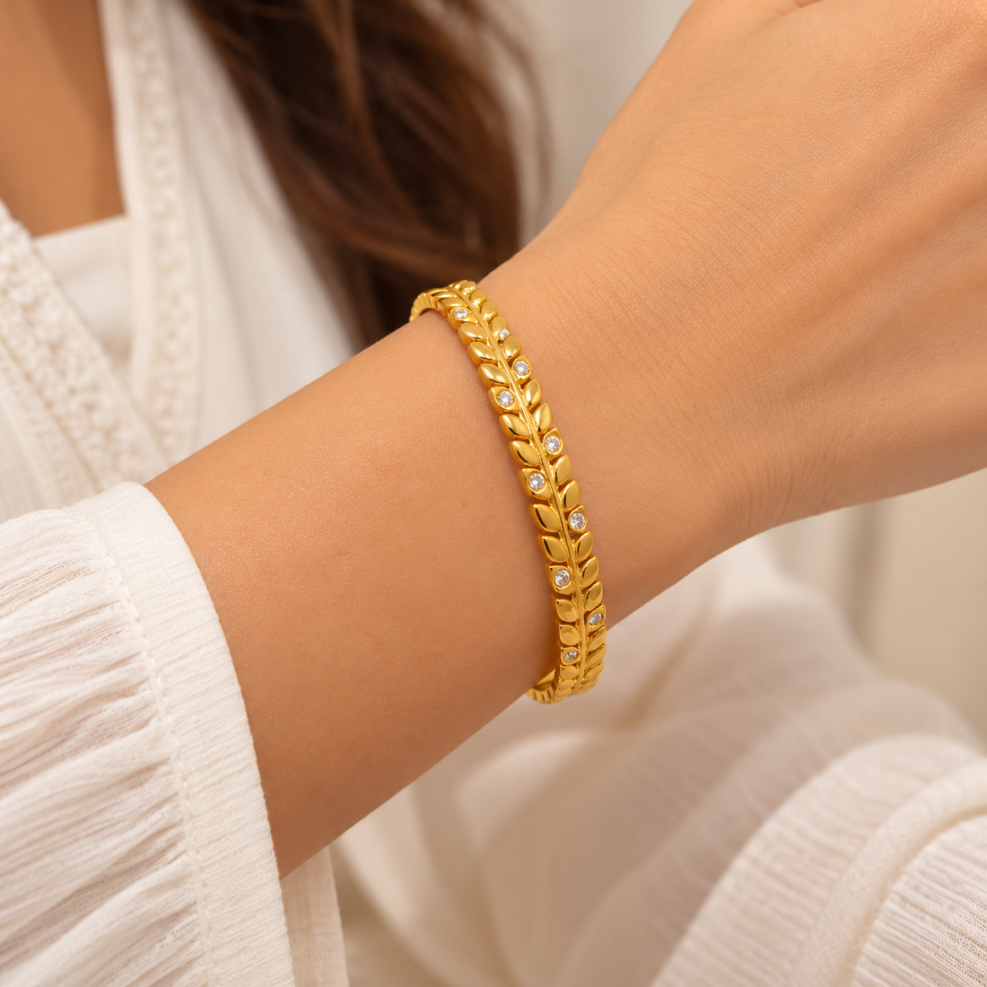 Golden Leaf Bangle Bracelet