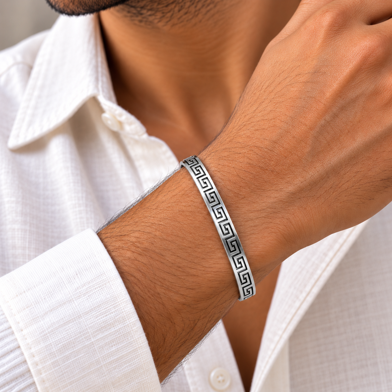Greek Key Silver Men's Bracelet