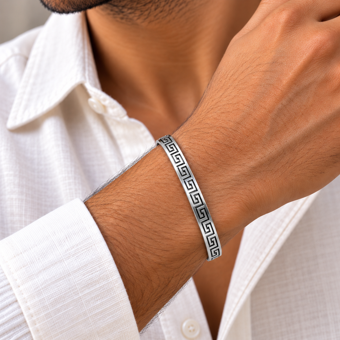 Greek Key Silver Men's Bracelet