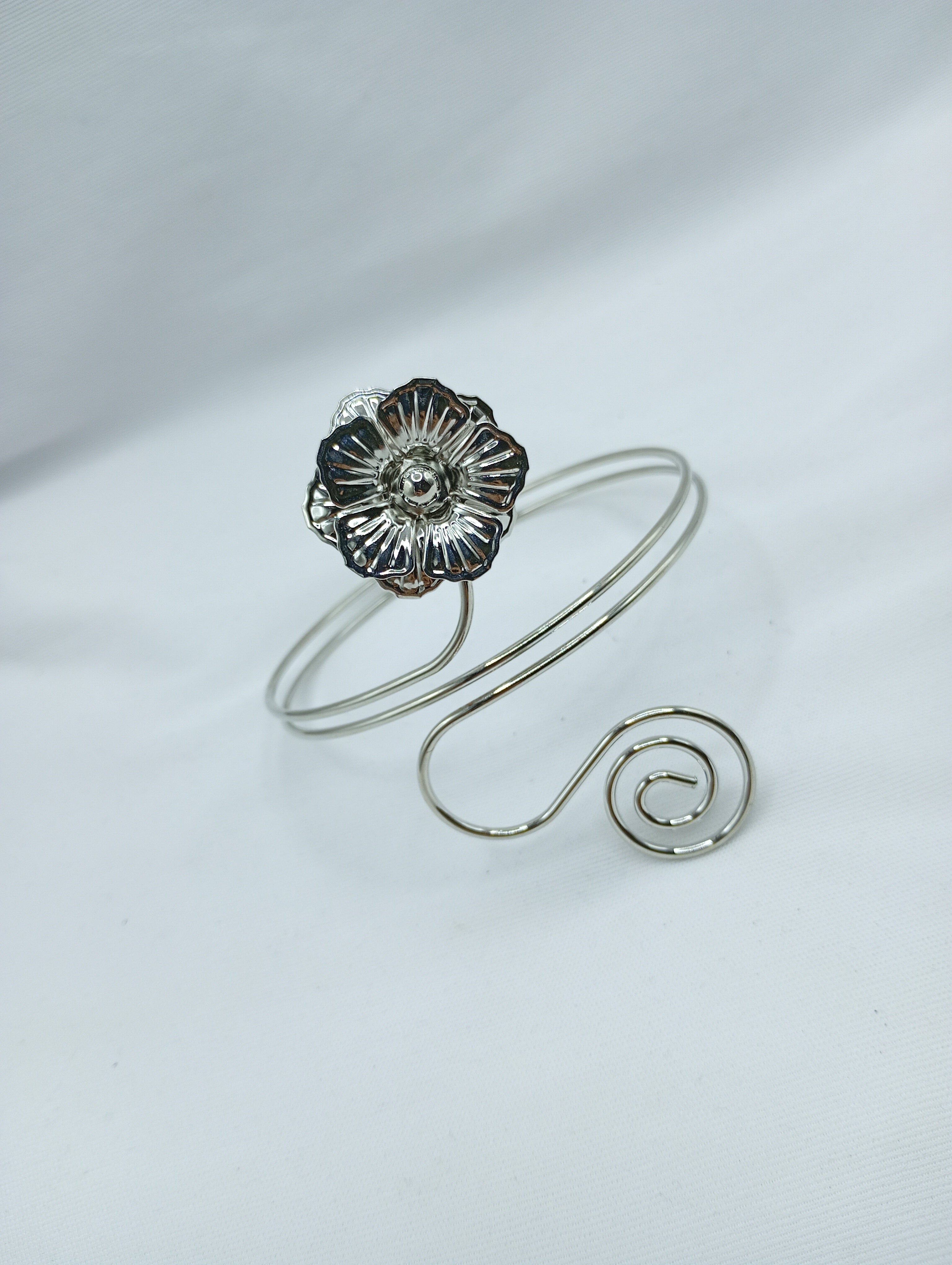 Vintage Flower & Swirl Silver Upper Arm Cuff