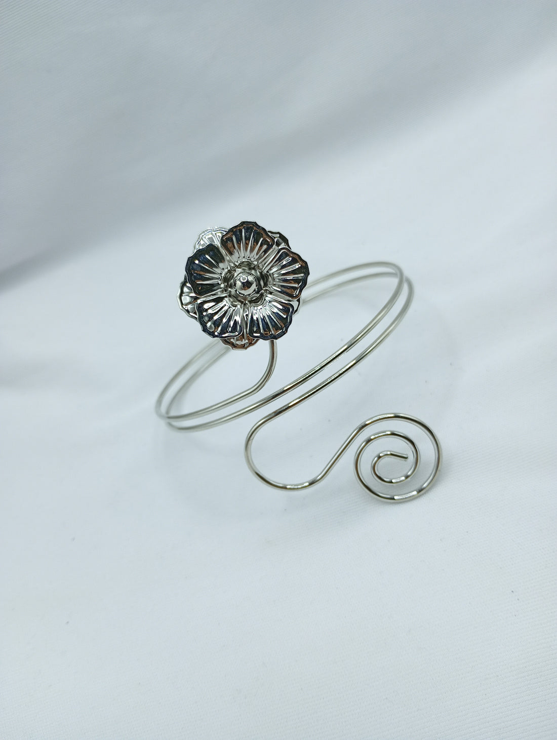 Vintage Flower & Swirl Silver Upper Arm Cuff