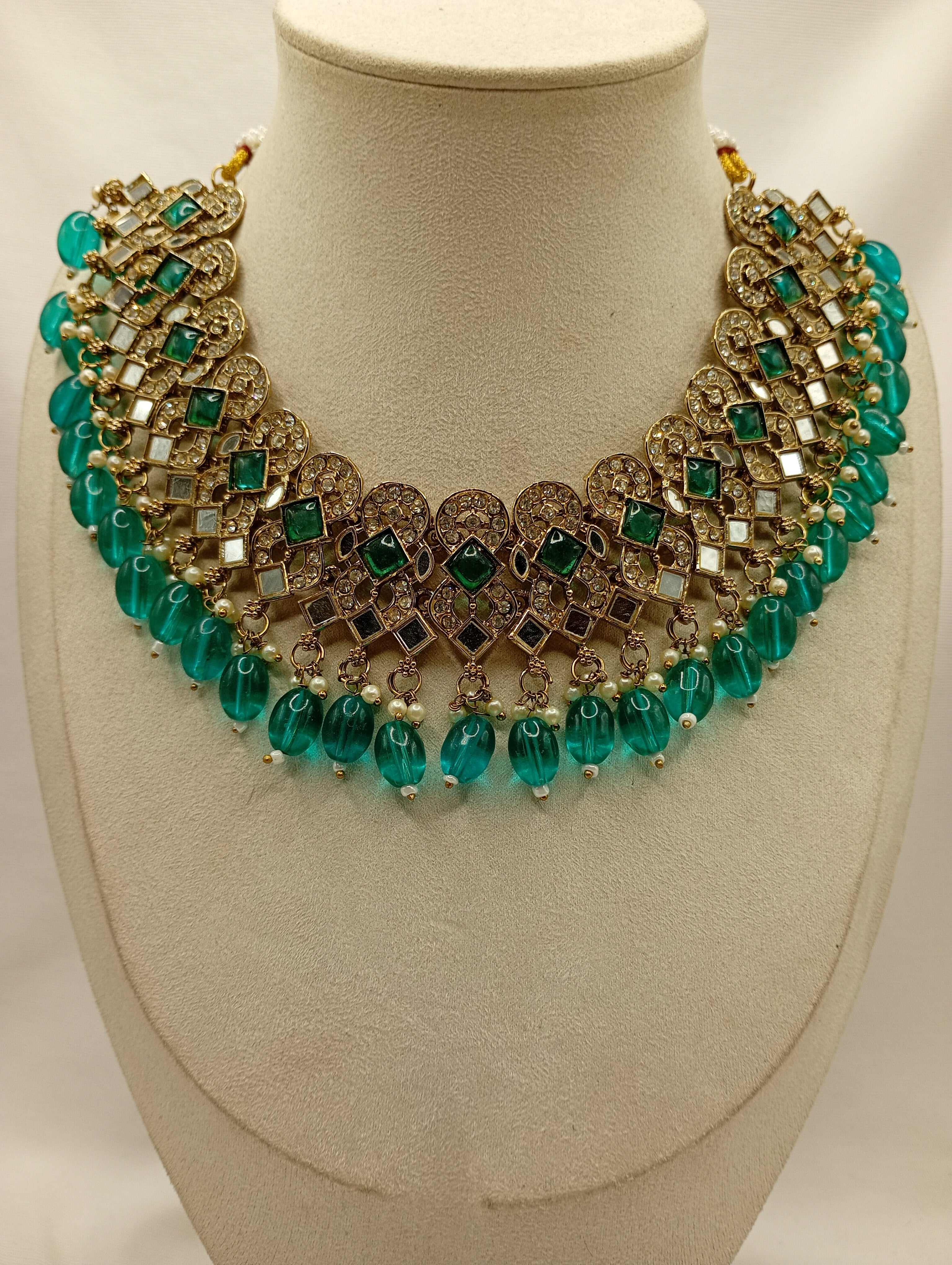 Aqua Blue Kundan Beaded Necklace Set