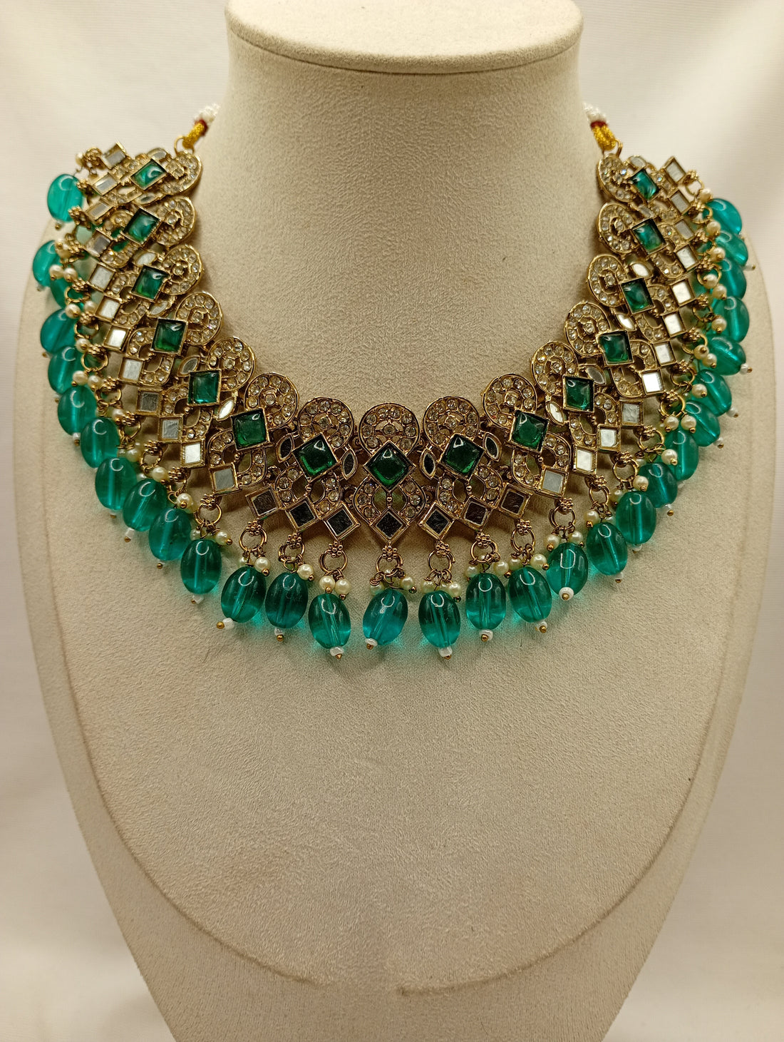 Aqua Blue Kundan Beaded Necklace Set