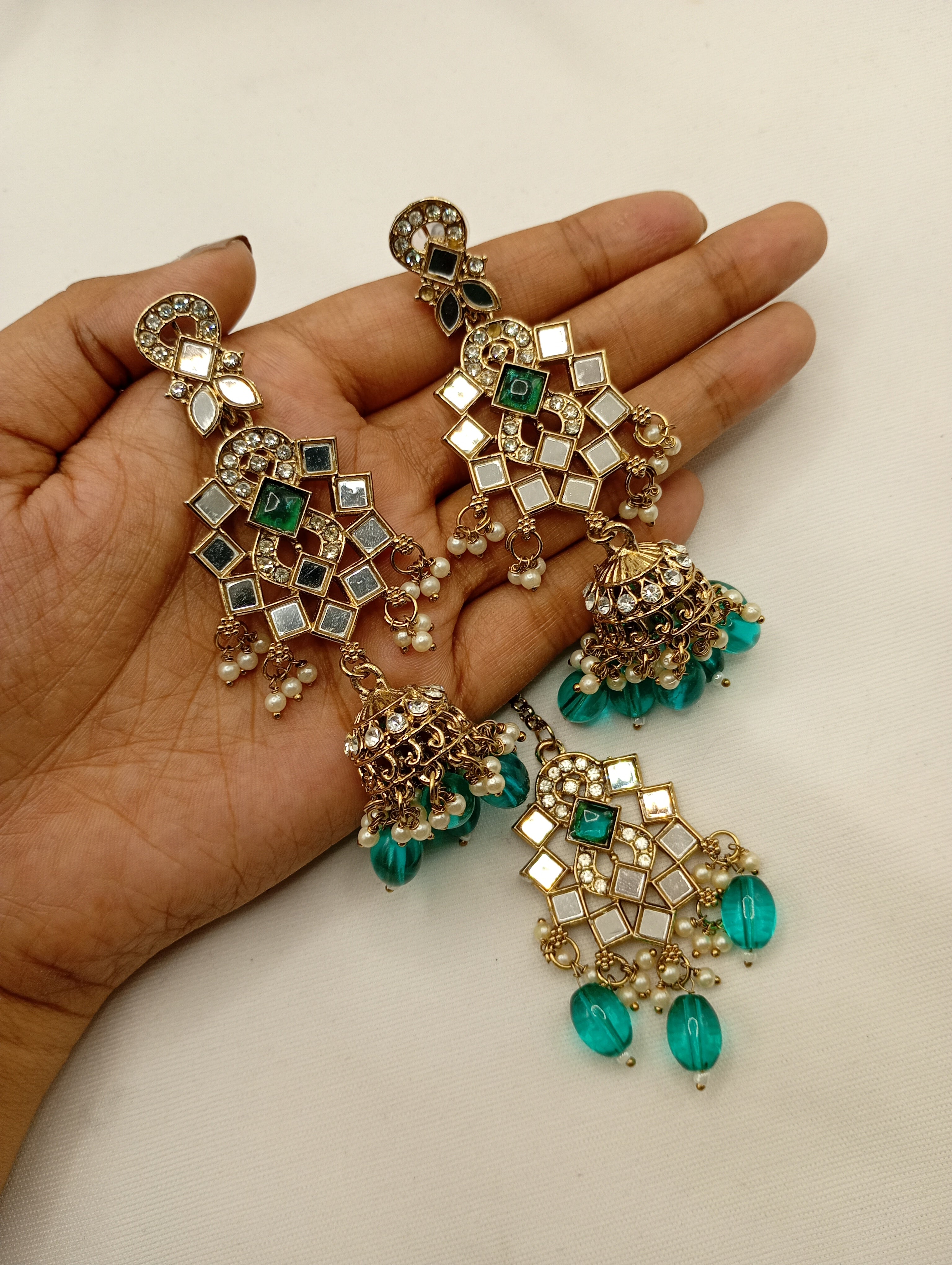 Aqua Blue Kundan Beaded Necklace Set