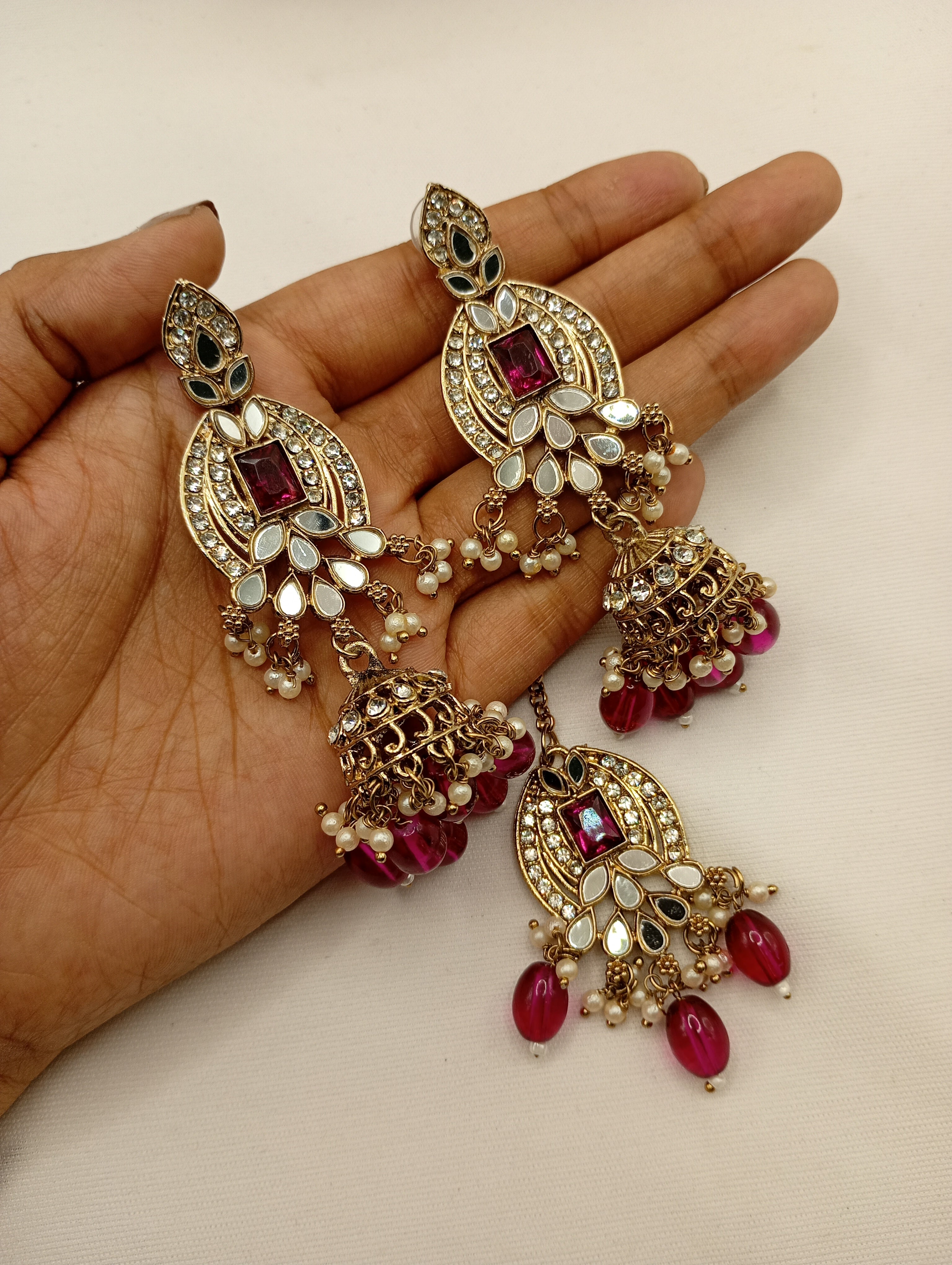 Rani Pink Kundan Beaded Necklace Set