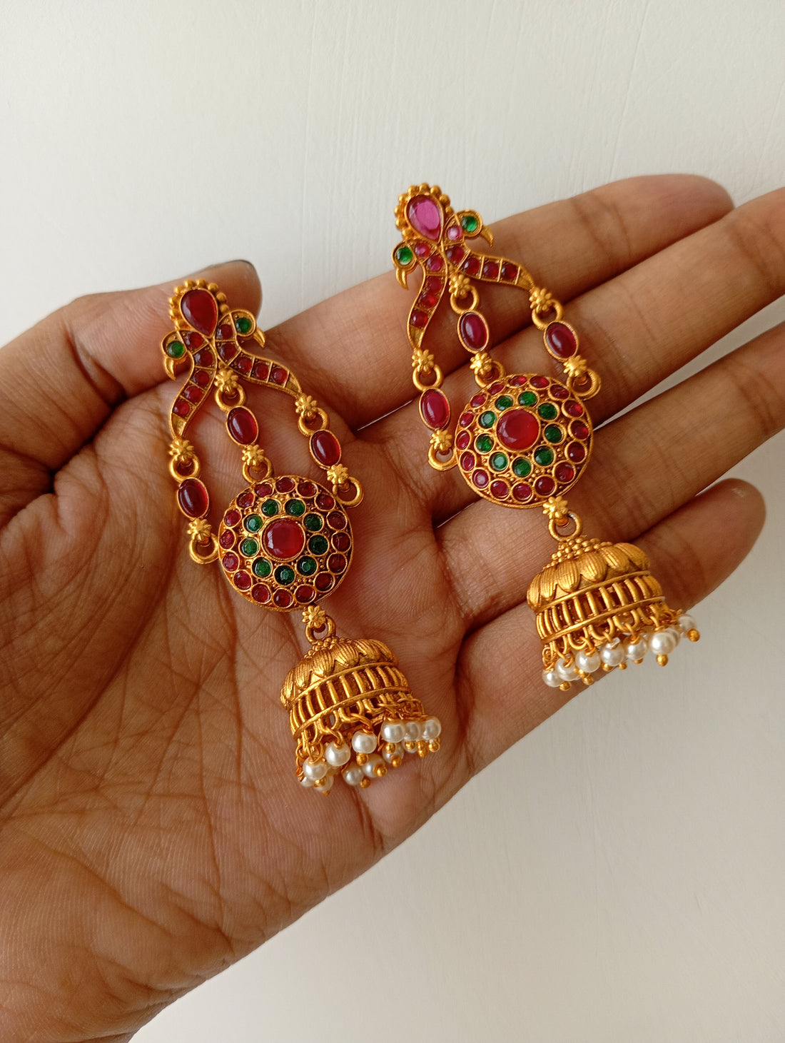 Peacock Motif Pink and Green Traditional Earring