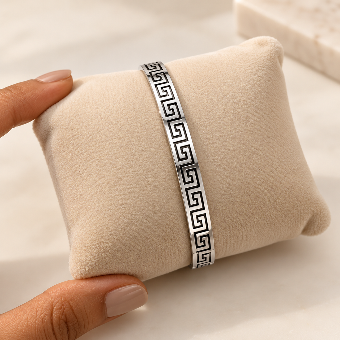 Greek Key Silver Men's Bracelet