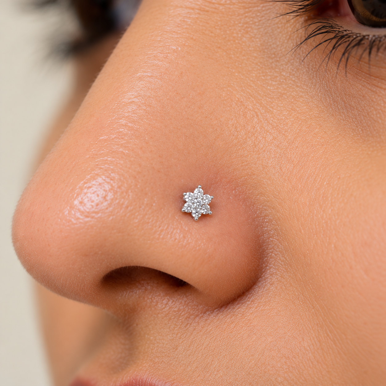 Silver Flower-Cluster Nose Hoop