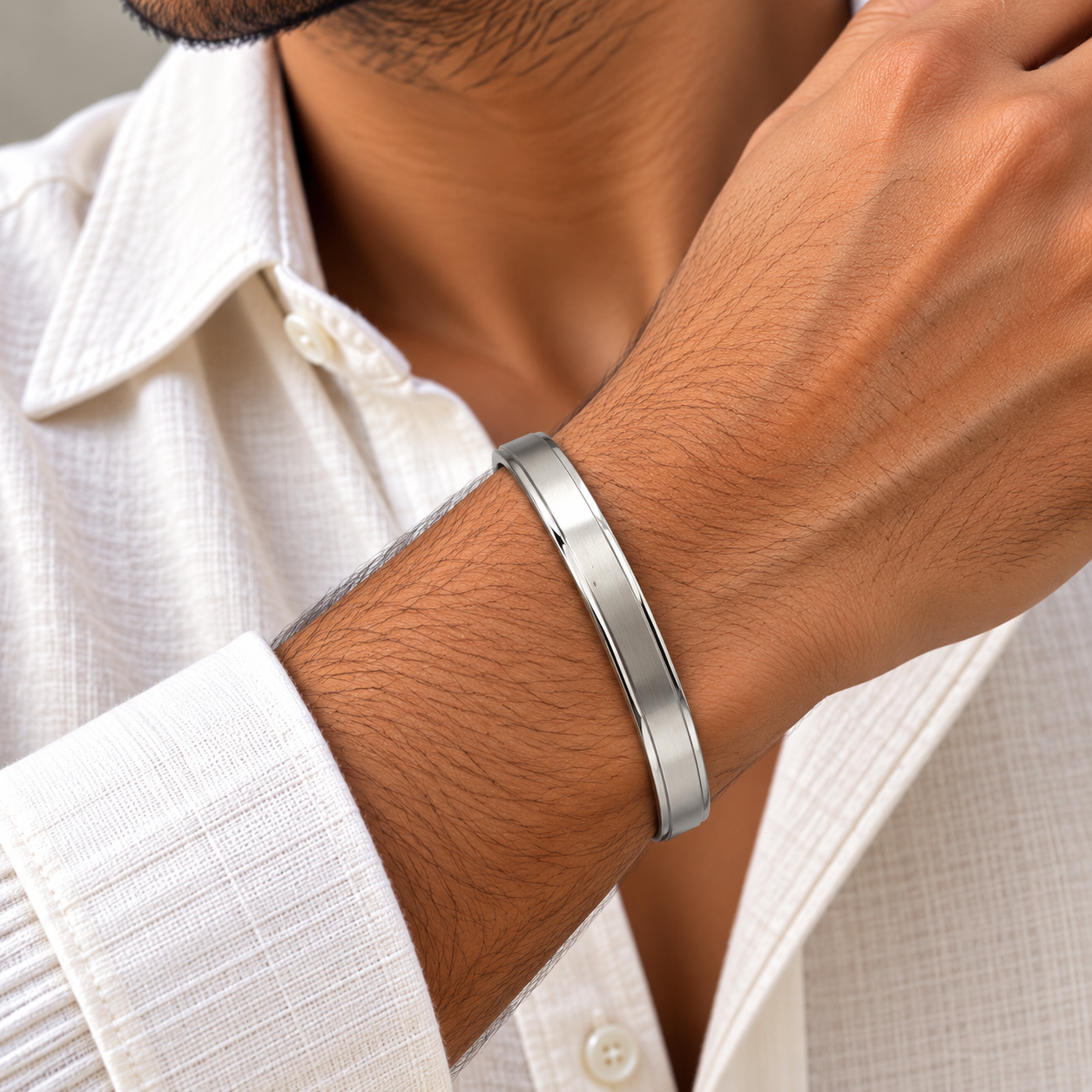 Polished Brushed Silver Men's Bracelet
