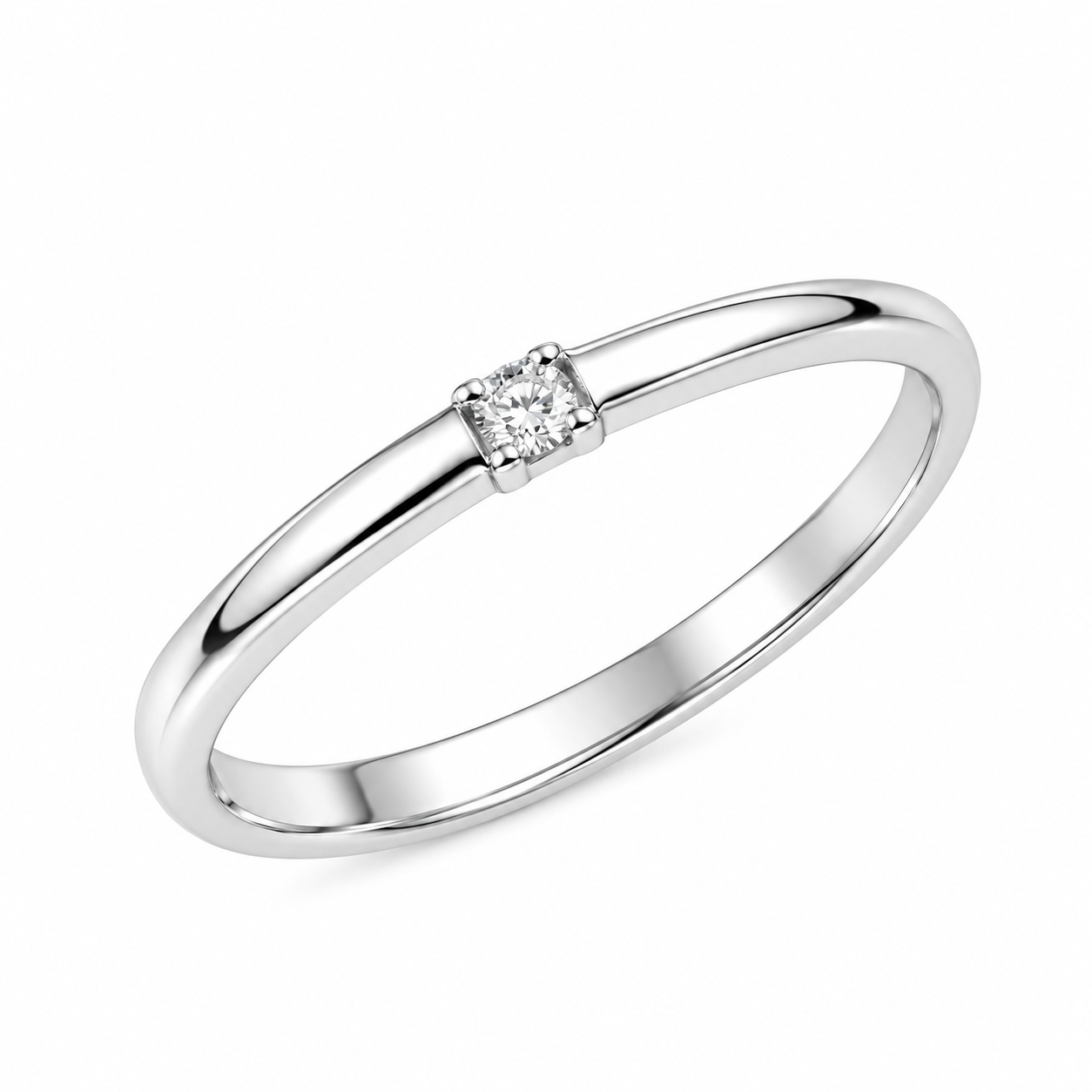 Minimalist Solitaire Diamond Silver Ring