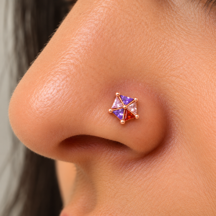 Multicolor Pinwheel Gold Nose pin