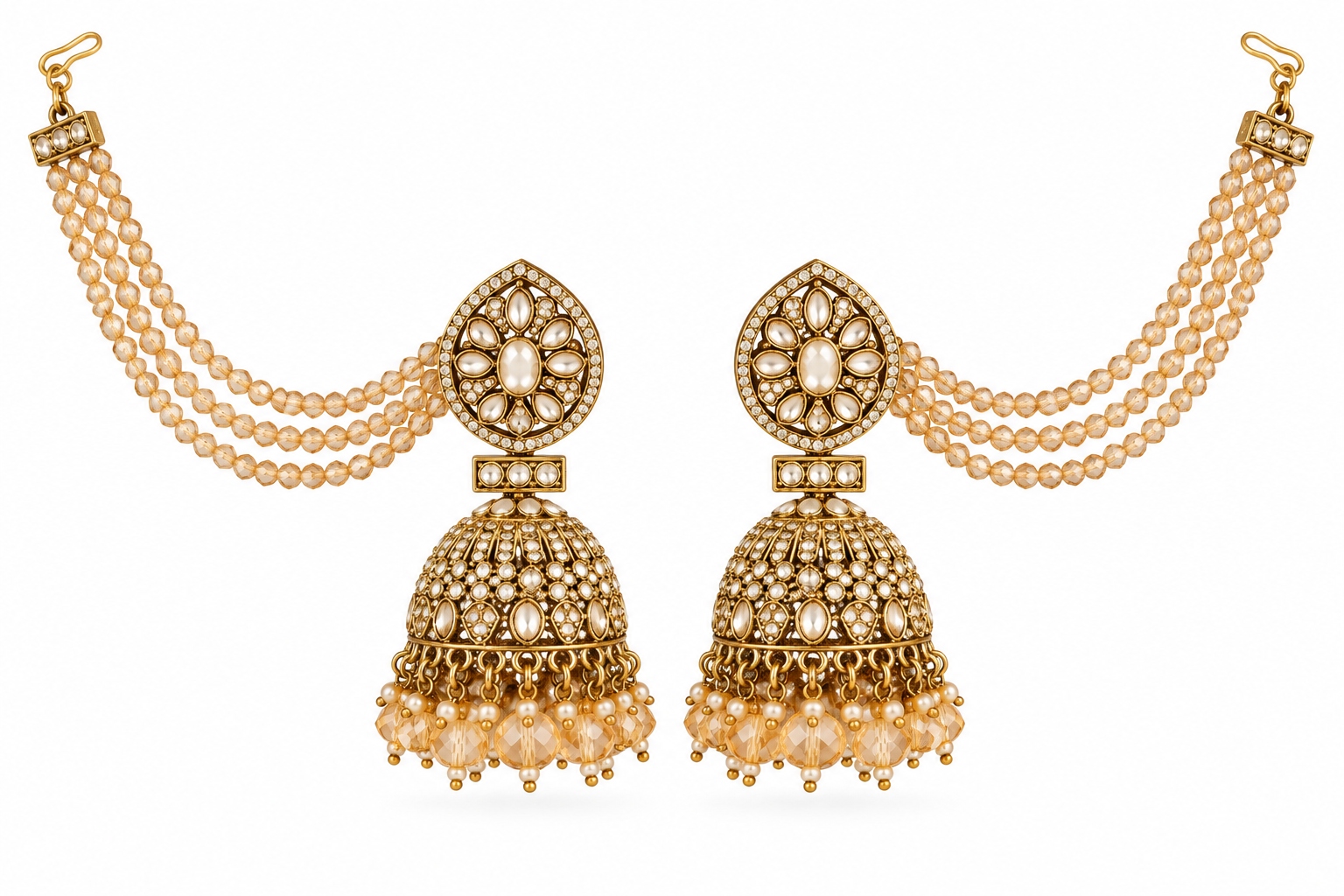 Ornate Gold Jhumka and Ear Chain
